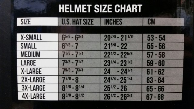 Cyber Helmet Size Chart