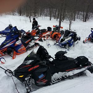 Sled parking lot in the woods